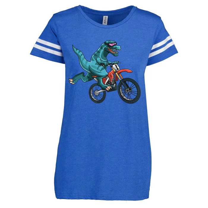 Funny Dino On Dirt Bike TRex Lover Rider Motorcycle Riding Enza Ladies Jersey Football T-Shirt