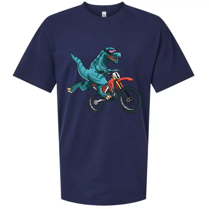 Funny Dino On Dirt Bike TRex Lover Rider Motorcycle Riding Sueded Cloud Jersey T-Shirt