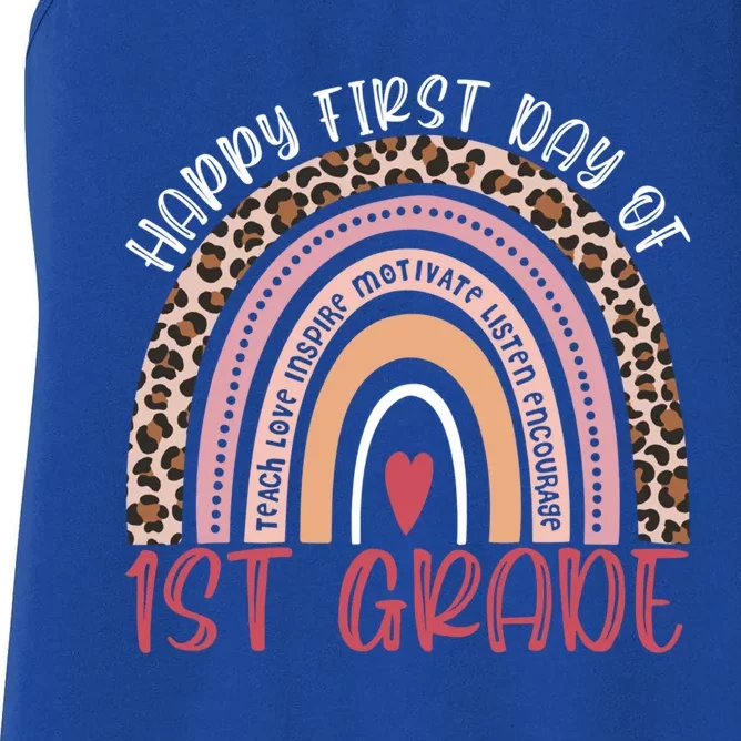 First Day Of 1St Grade Leopard Rainbow First Grade Teacher Gift Women's Racerback Tank