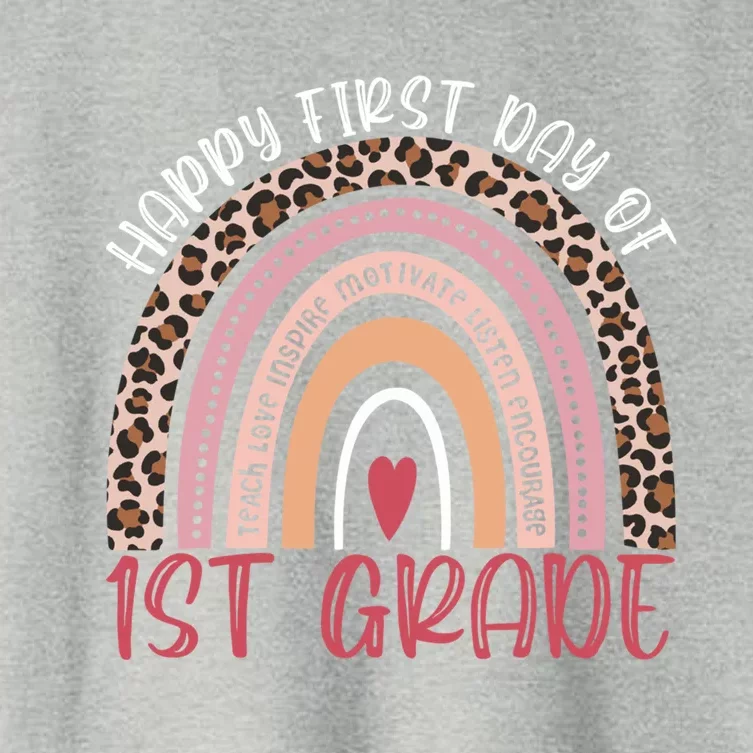 First Day Of 1St Grade Leopard Rainbow First Grade Teacher Gift Women's Crop Top Tee