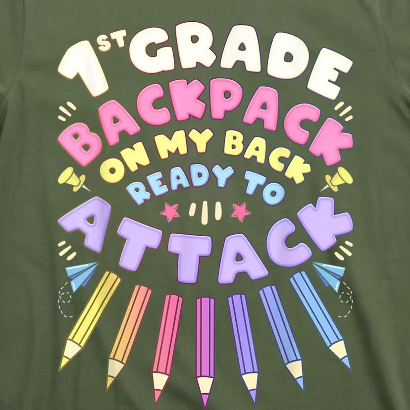 First Day Of School 1st Grade Girl Colored Pencils First T-Shirt