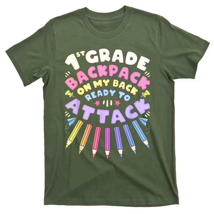 First Day Of School 1st Grade Girl Colored Pencils First T-Shirt