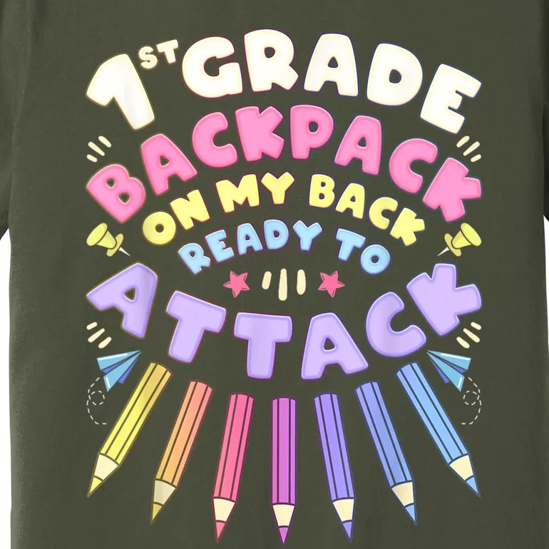 First Day Of School 1st Grade Girl Colored Pencils First Premium T-Shirt