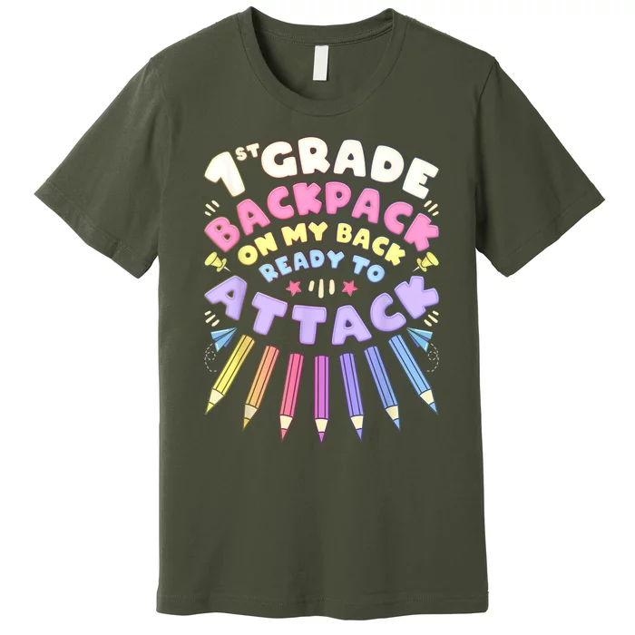 First Day Of School 1st Grade Girl Colored Pencils First Premium T-Shirt