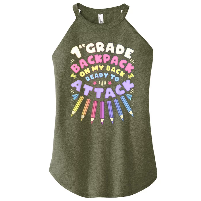 First Day Of School 1st Grade Girl Colored Pencils First Women’s Perfect Tri Rocker Tank