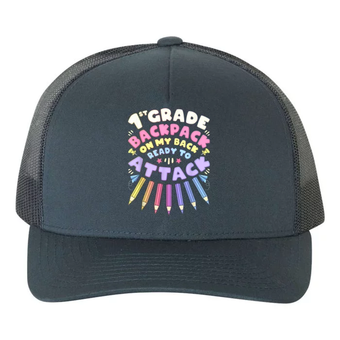 First Day Of School 1st Grade Girl Colored Pencils First Yupoong Adult 5-Panel Trucker Hat