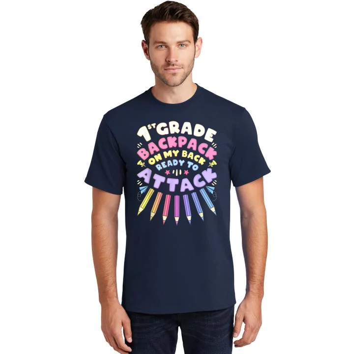 First Day Of School 1st Grade Girl Colored Pencils First Tall T-Shirt