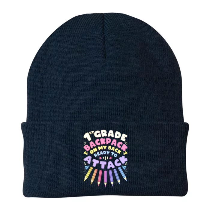 First Day Of School 1st Grade Girl Colored Pencils First Knit Cap Winter Beanie