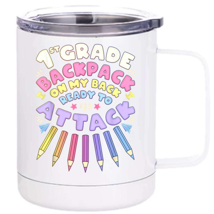 First Day Of School 1st Grade Girl Colored Pencils First Front & Back 12oz Stainless Steel Tumbler Cup