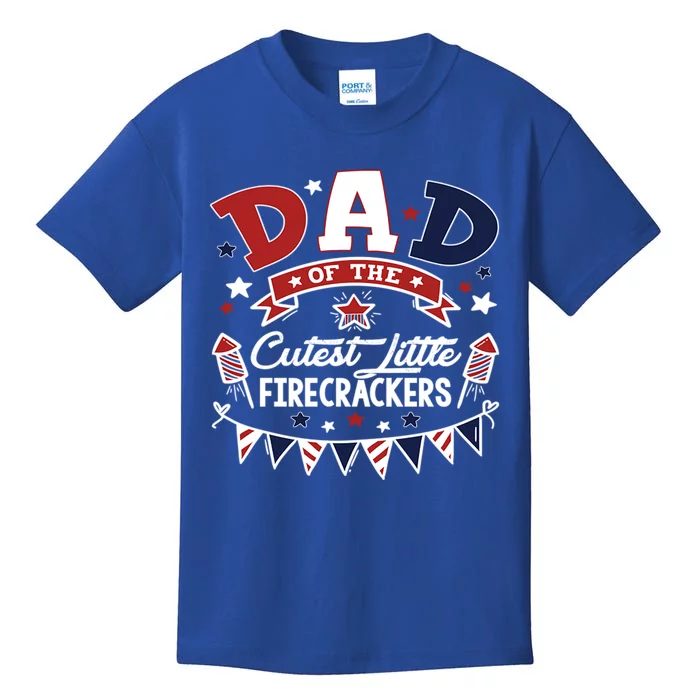 Funny Dad Of The Little Firecracker American Flag Fireworks Gift Kids T-Shirt