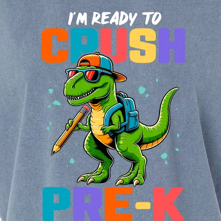 First Day Of Prek Boy Dinosaur Back To School Garment-Dyed Women's Muscle Tee