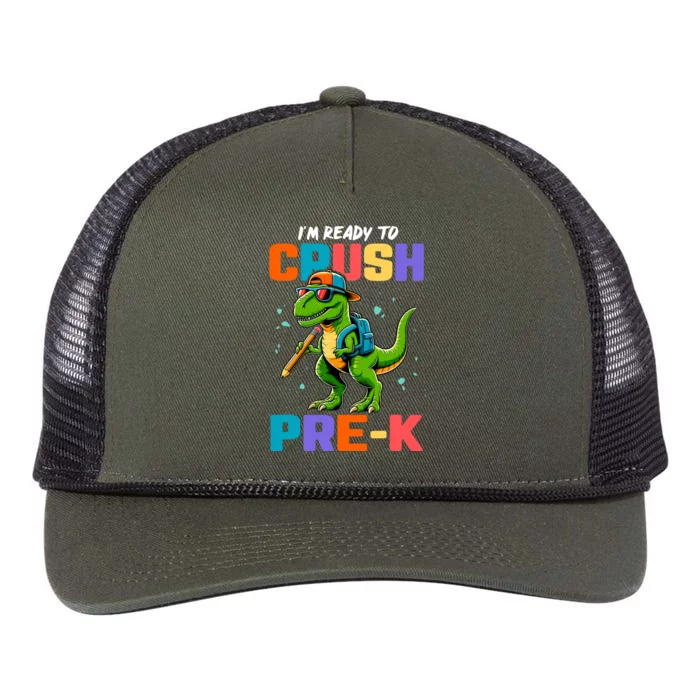 First Day Of Prek Boy Dinosaur Back To School Retro Rope Trucker Hat Cap