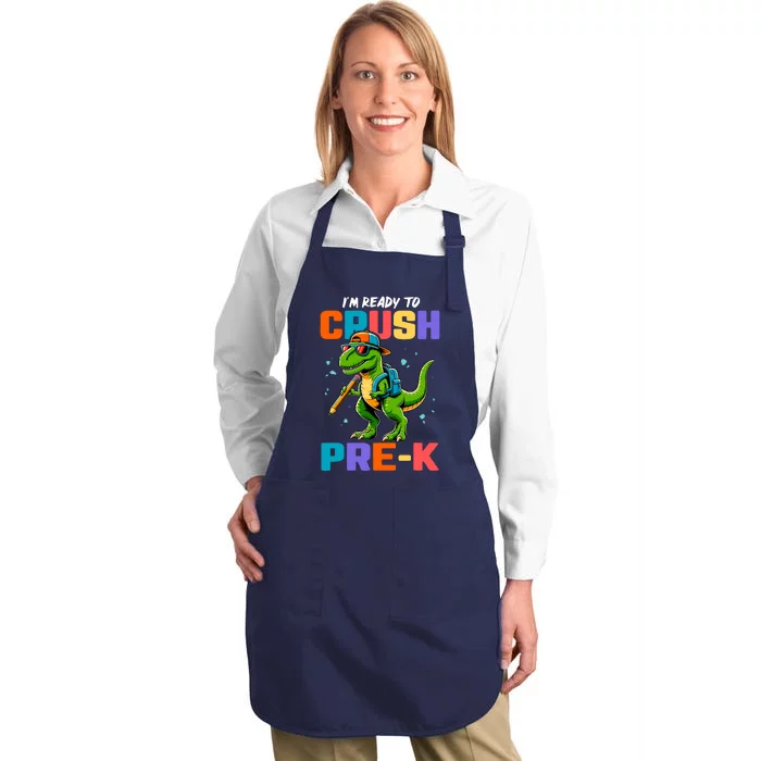 First Day Of Prek Boy Dinosaur Back To School Full-Length Apron With Pocket