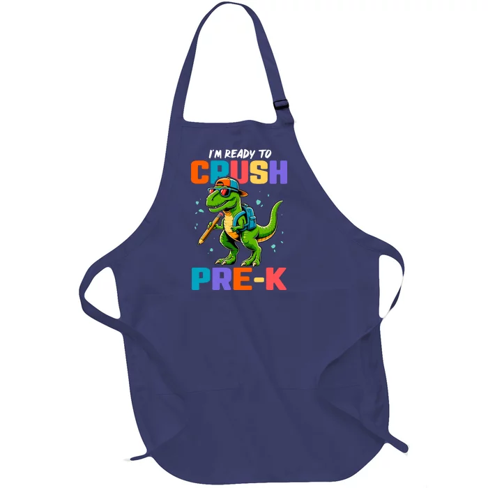 First Day Of Prek Boy Dinosaur Back To School Full-Length Apron With Pocket