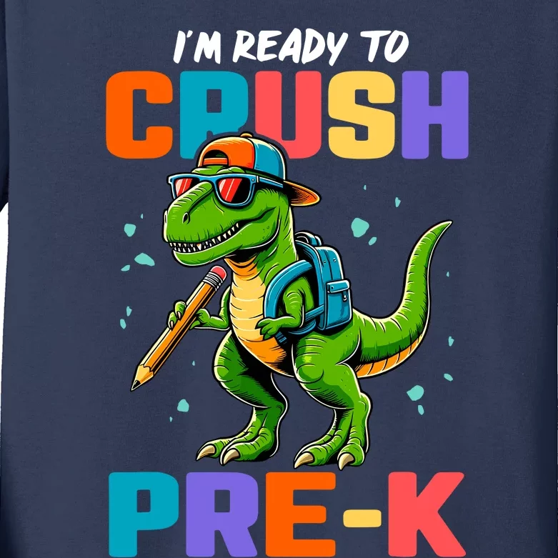 First Day Of Prek Boy Dinosaur Back To School Kids Long Sleeve Shirt