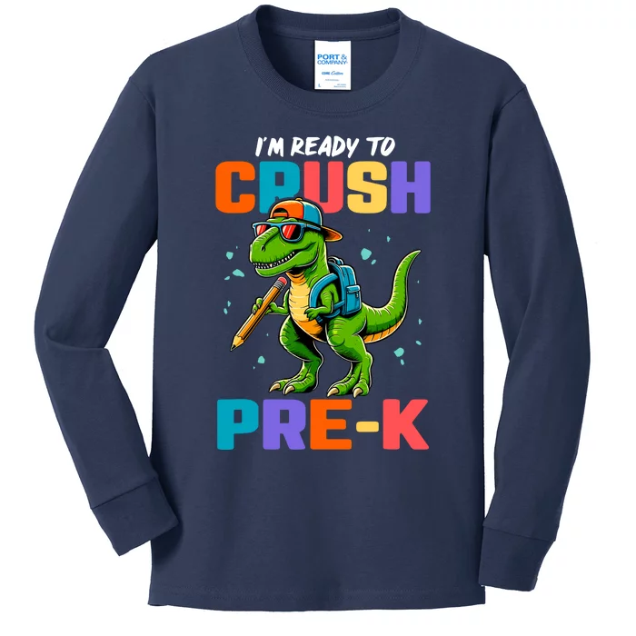 First Day Of Prek Boy Dinosaur Back To School Kids Long Sleeve Shirt