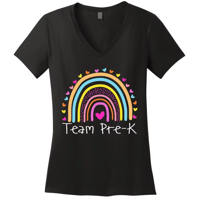 First Day Of Team PreK Squad Crew Preschool Teacher Rainbow Women's V-Neck T-Shirt