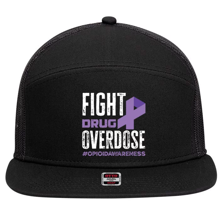 Fight Drug Overdose Pruple Ribbon Opioid Overdose Awareness 7 Panel Mesh Trucker Snapback Hat