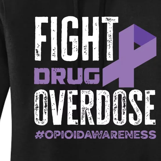 Fight Drug Overdose Pruple Ribbon Opioid Overdose Awareness Women's Pullover Hoodie