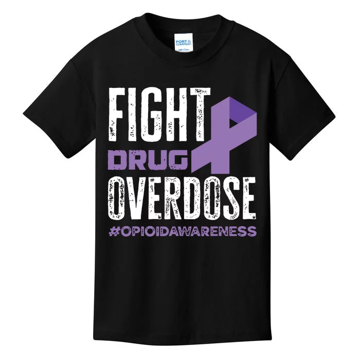 Fight Drug Overdose Pruple Ribbon Opioid Overdose Awareness Kids T-Shirt