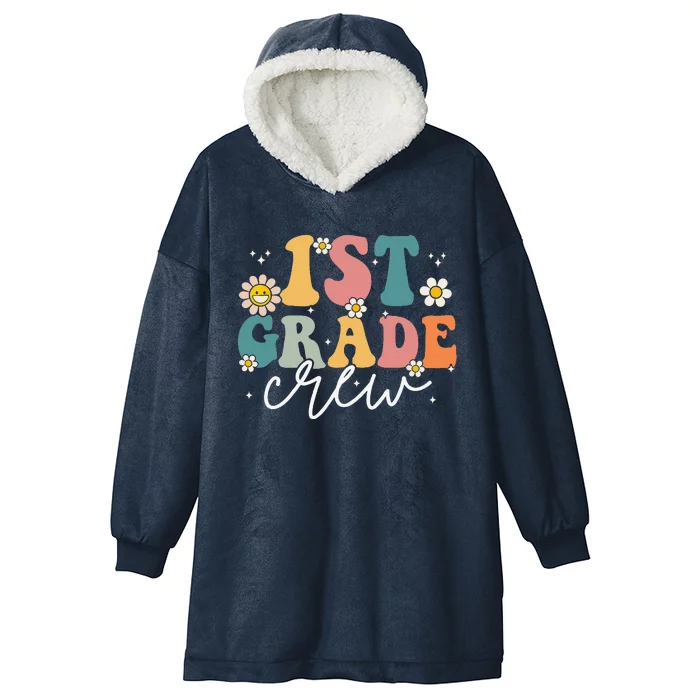 First Day Of 1st Grade Crew Groovy Back To School Teacher Hooded Wearable Blanket