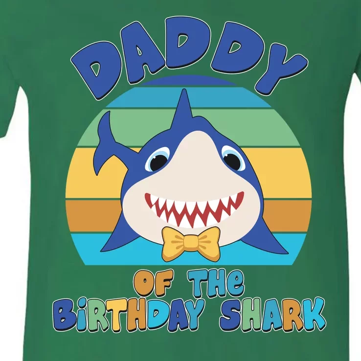 Funny Daddy Of The Birthday Shark V-Neck T-Shirt