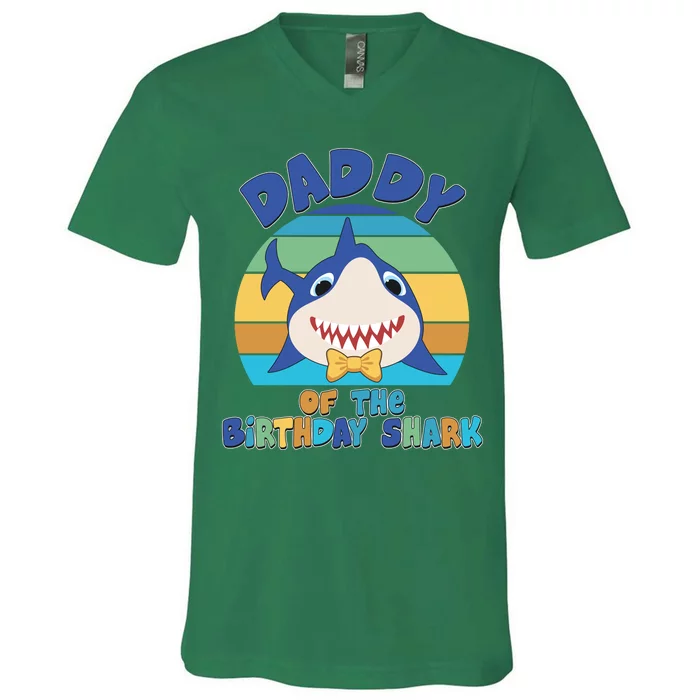 Funny Daddy Of The Birthday Shark V-Neck T-Shirt