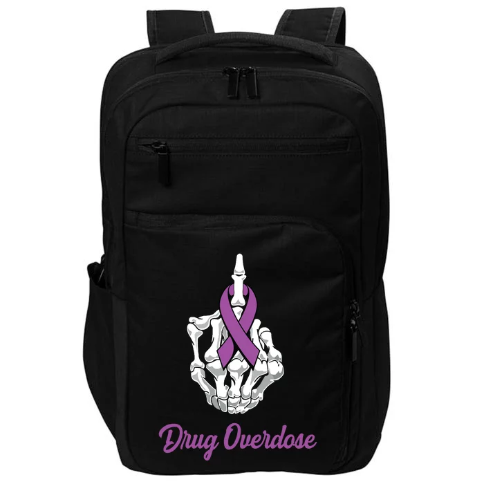 Fuck Drug Overdose Skeleton Hand Purple Ribbon Warrior Impact Tech Backpack