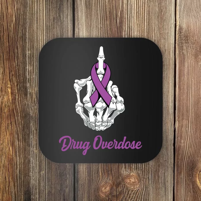 Fuck Drug Overdose Skeleton Hand Purple Ribbon Warrior Coaster