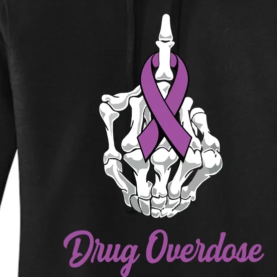 Fuck Drug Overdose Skeleton Hand Purple Ribbon Warrior Women's Pullover Hoodie