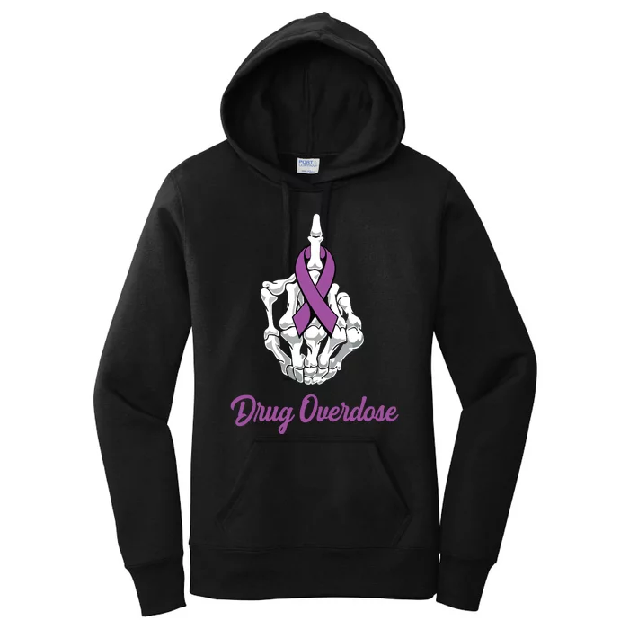 Fuck Drug Overdose Skeleton Hand Purple Ribbon Warrior Women's Pullover Hoodie