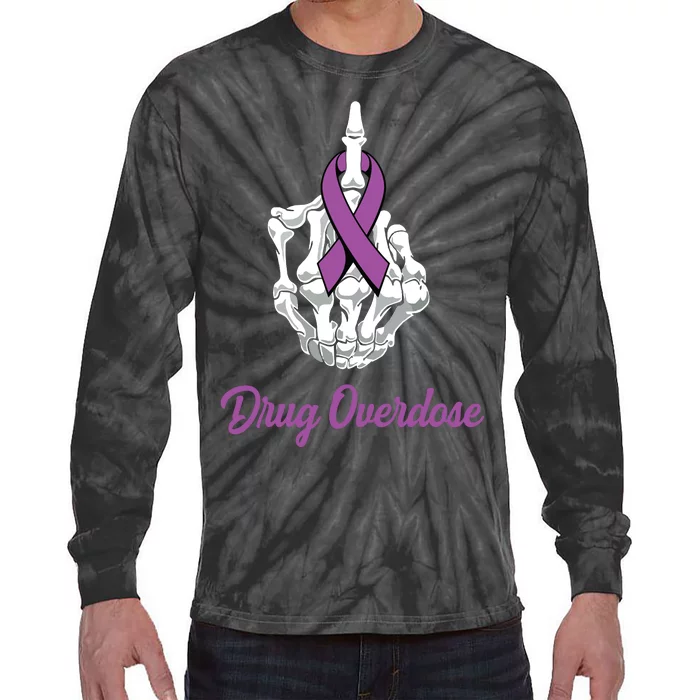 Fuck Drug Overdose Skeleton Hand Purple Ribbon Warrior Tie-Dye Long Sleeve Shirt