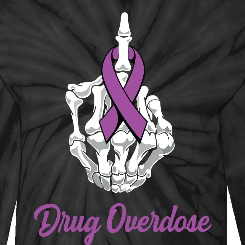 Fuck Drug Overdose Skeleton Hand Purple Ribbon Warrior Tie-Dye Long Sleeve Shirt