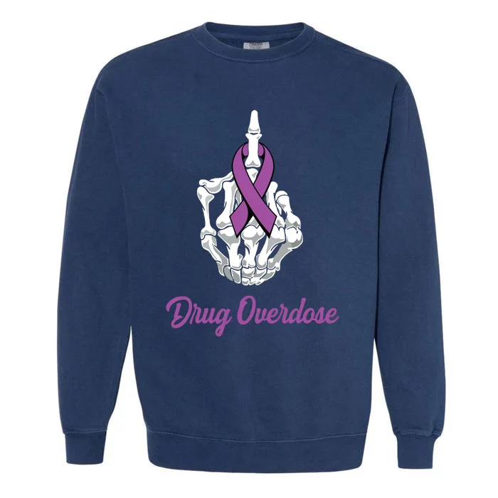 Fuck Drug Overdose Skeleton Hand Purple Ribbon Warrior Garment-Dyed Sweatshirt