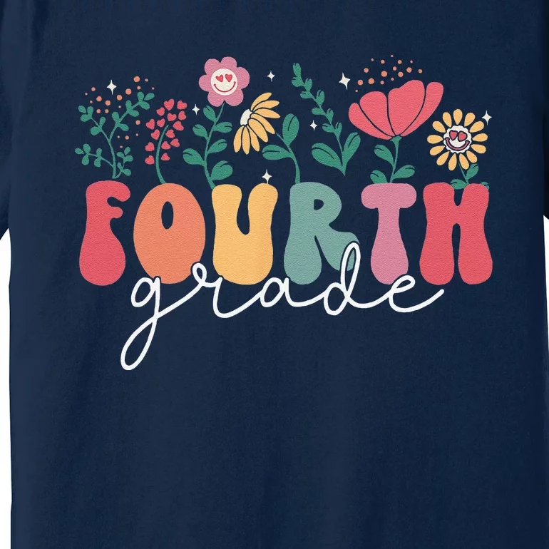 First Day Of 4th Grade Back To School Groovy Flower Premium T-Shirt