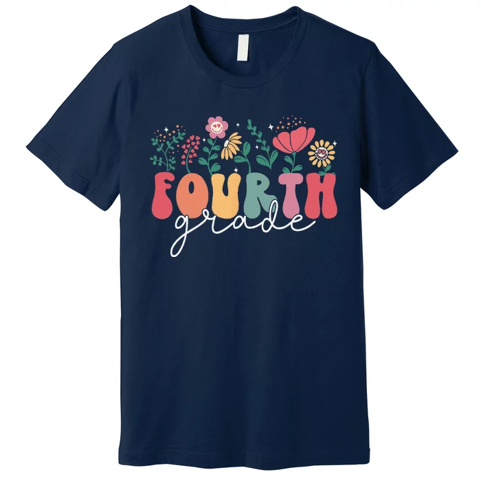 First Day Of 4th Grade Back To School Groovy Flower Premium T-Shirt