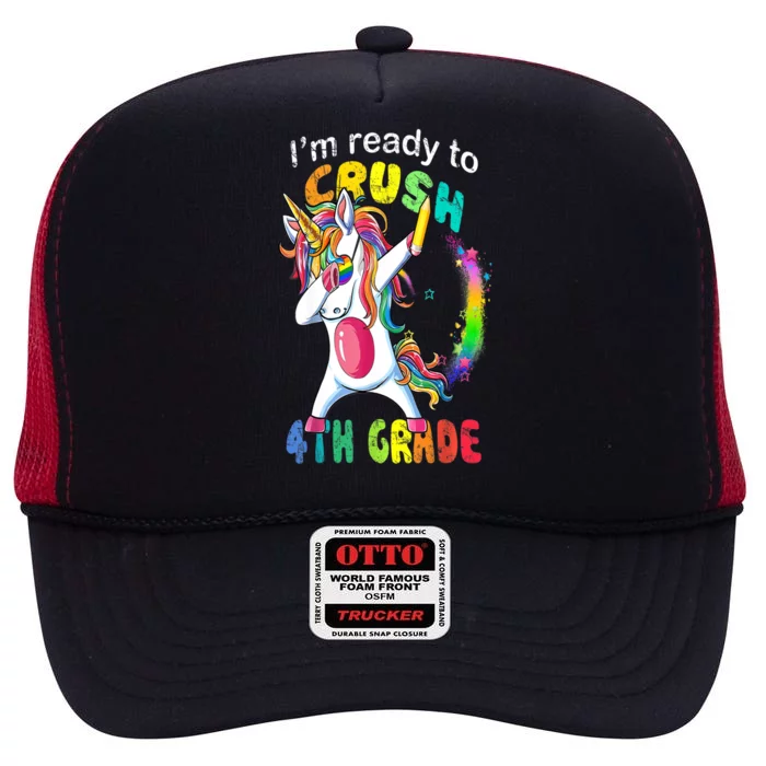 First Day Of School First Day Of Fourth Grade Unicorn Gift Cool Gift High Crown Mesh Trucker Hat