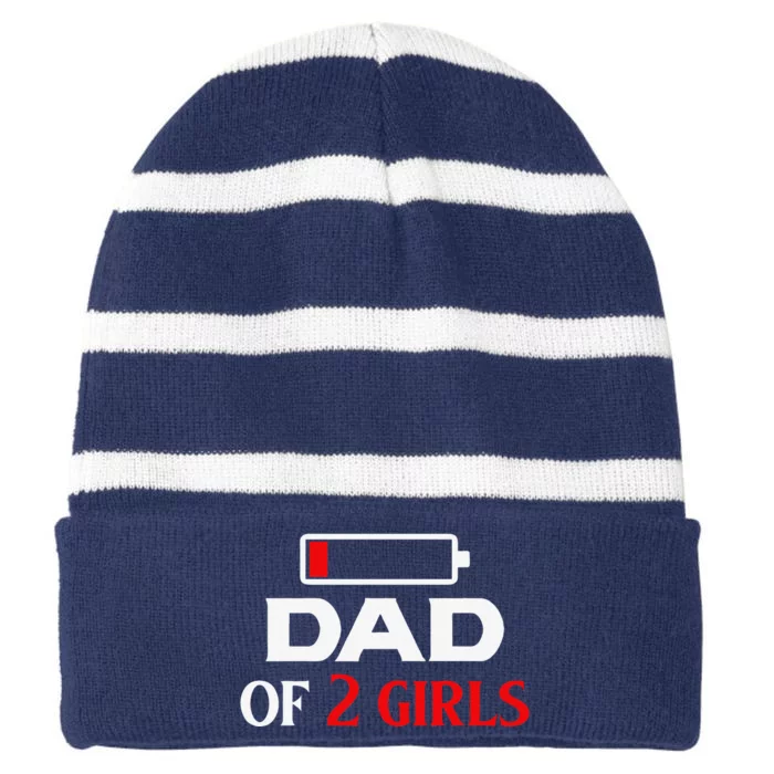 Funny Dad Of 2 Best Cool Father Day Gift For Dad Striped Beanie with Solid Band