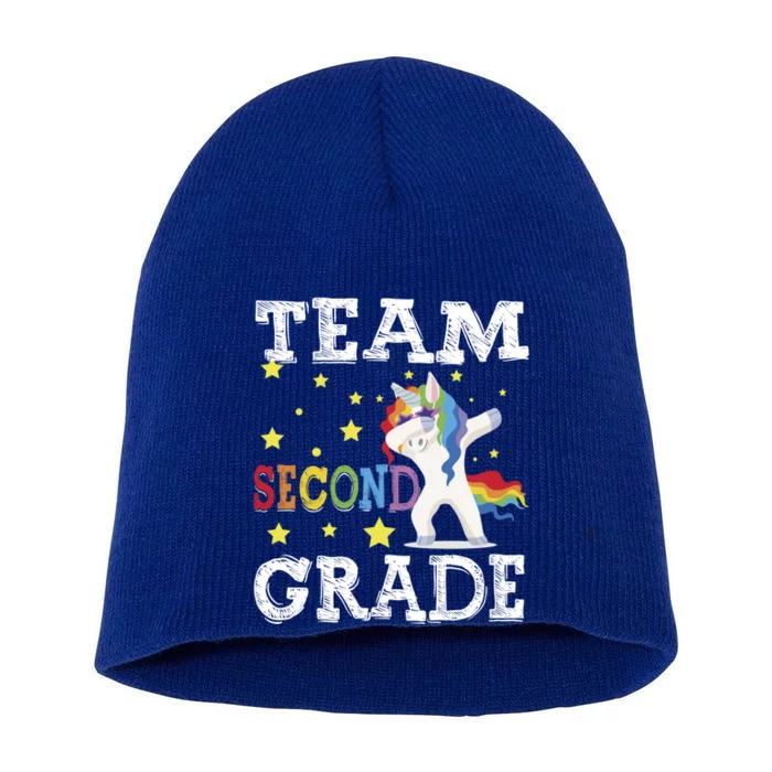 First Day Of School Team Second Grade Squad Dabbing Unicorn Gift Short Acrylic Beanie