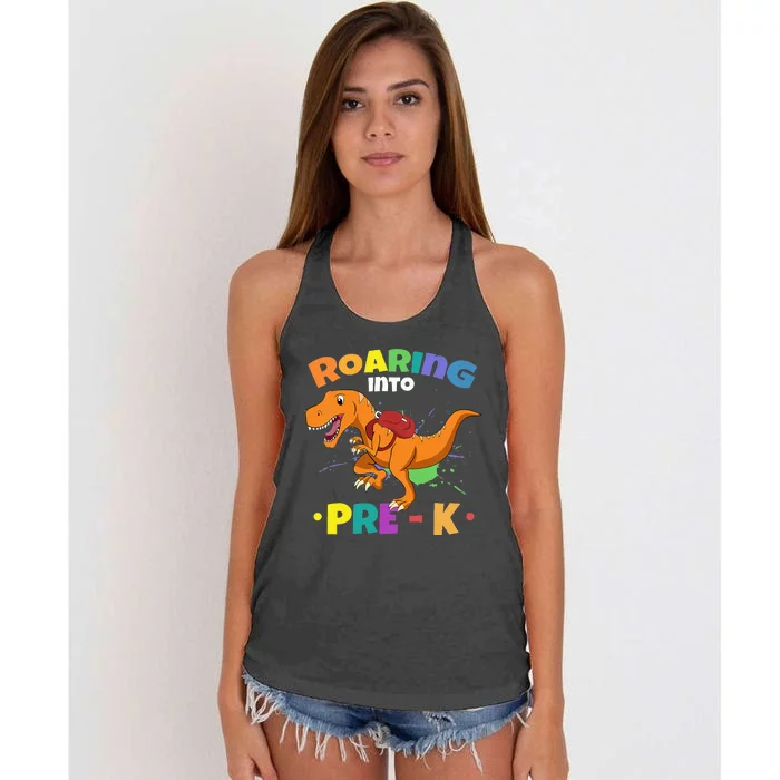 First Day Of PreK Roaring PreKindergarten Women's Knotted Racerback Tank