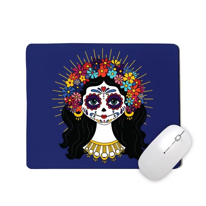 Funny Day Of The Dead Costume La Catrina Skull Flowers Mousepad