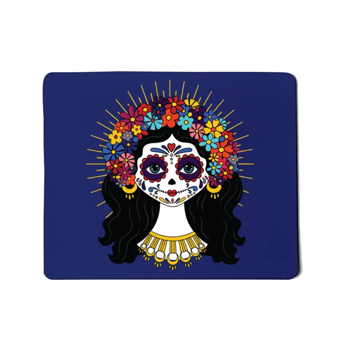 Funny Day Of The Dead Costume La Catrina Skull Flowers Mousepad