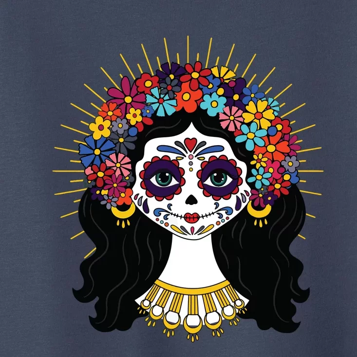 Funny Day Of The Dead Costume La Catrina Skull Flowers Toddler T-Shirt