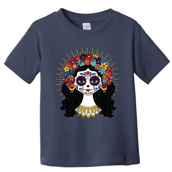 Funny Day Of The Dead Costume La Catrina Skull Flowers Toddler T-Shirt