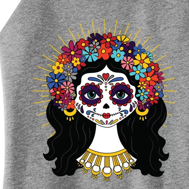 Funny Day Of The Dead Costume La Catrina Skull Flowers Women’s Perfect Tri Rocker Tank