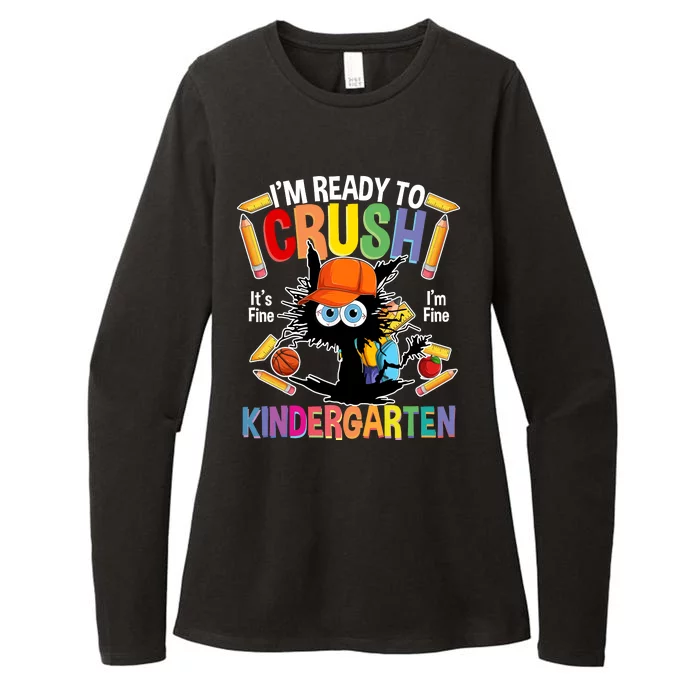 First Day Of Kindergarten Back To School Ready To Crush Kindergarten Black Cat Womens CVC Long Sleeve Shirt