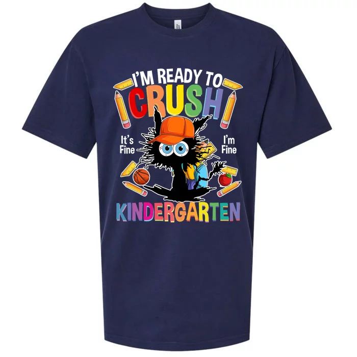 First Day Of Kindergarten Back To School Ready To Crush Kindergarten Black Cat Sueded Cloud Jersey T-Shirt