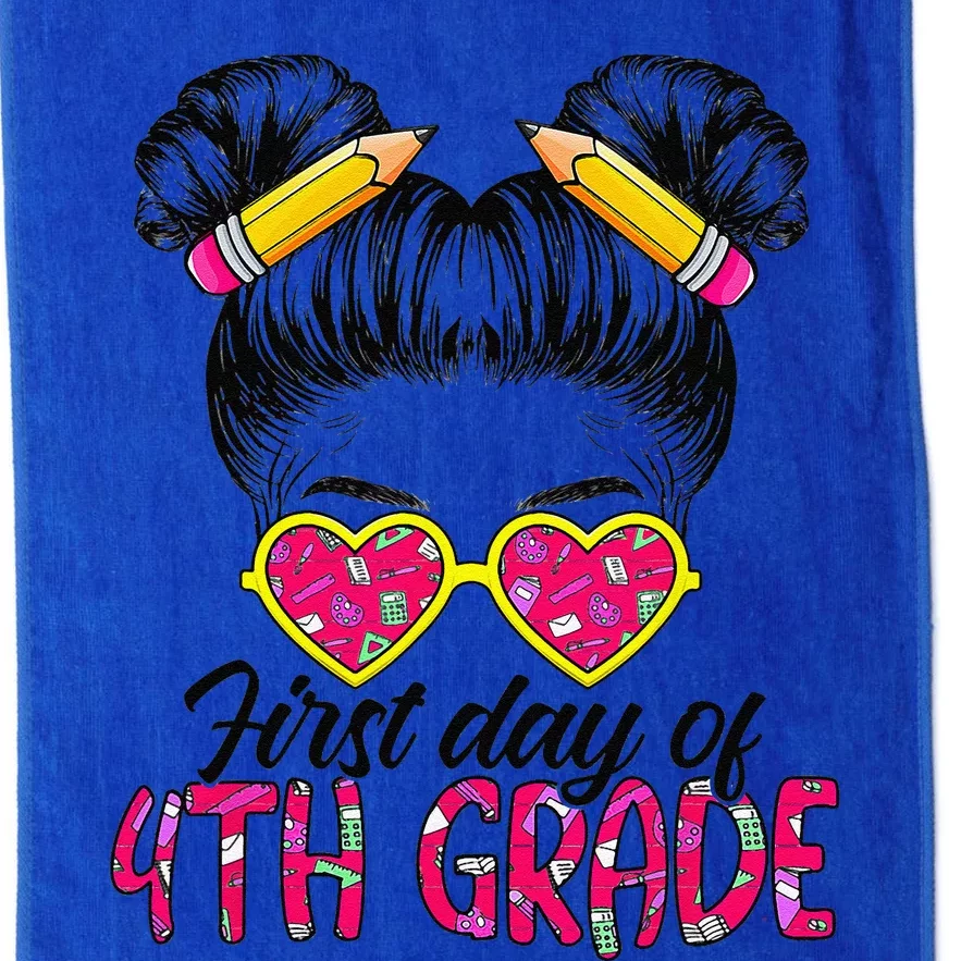 First Day Of 4th Grade Messy Bun Back To School Student Platinum Collection Golf Towel