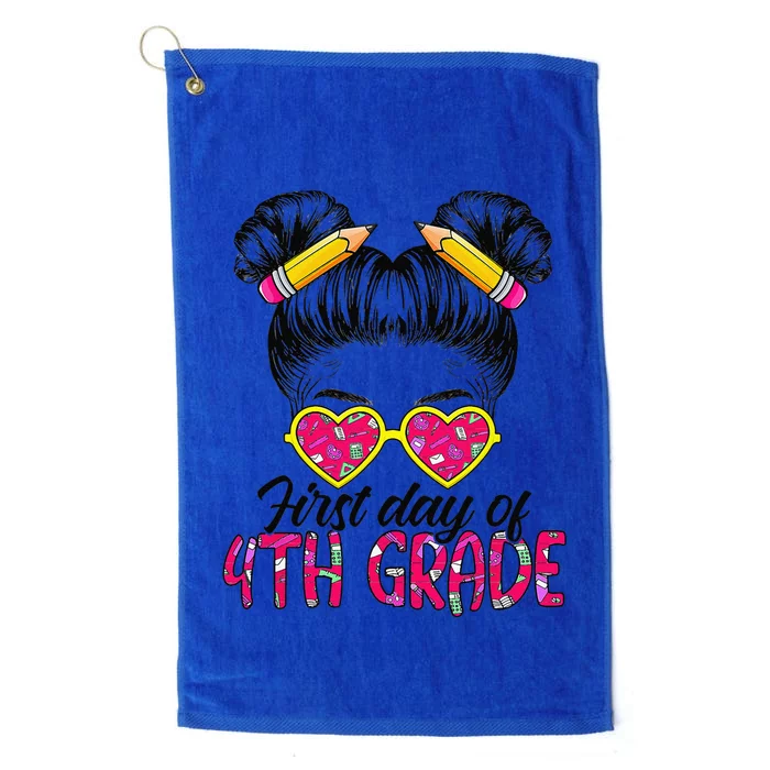 First Day Of 4th Grade Messy Bun Back To School Student Platinum Collection Golf Towel