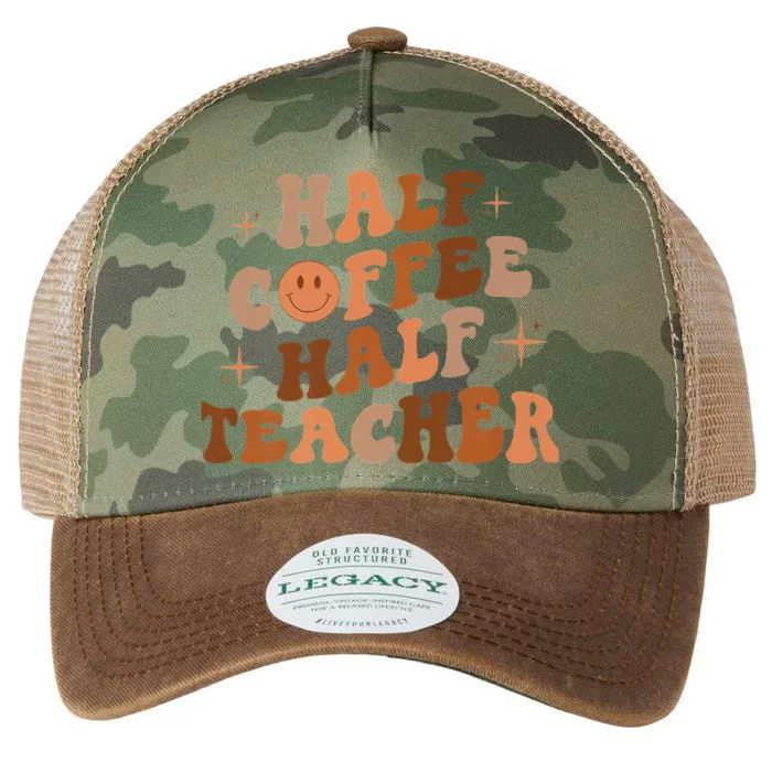 First Day Of School Half Coffee Half Teachers, Retro Gift For Teacher Legacy Tie Dye Trucker Hat